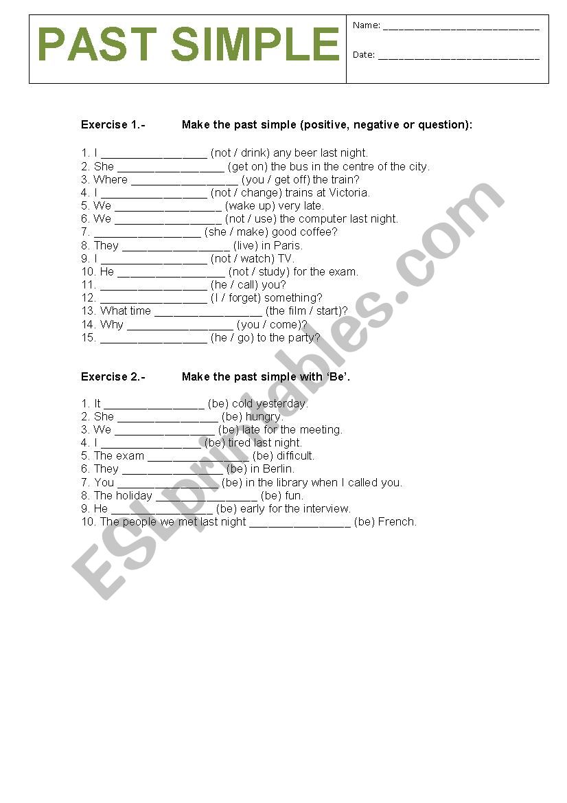 Past simple worksheet