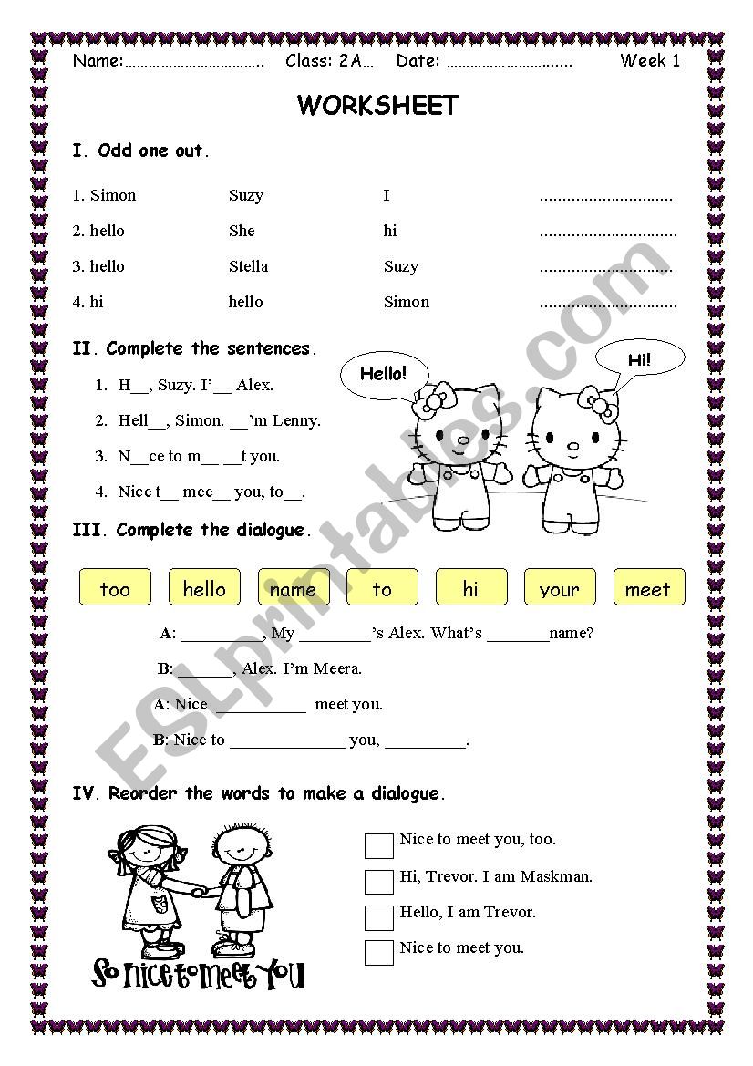 Greetings worksheet