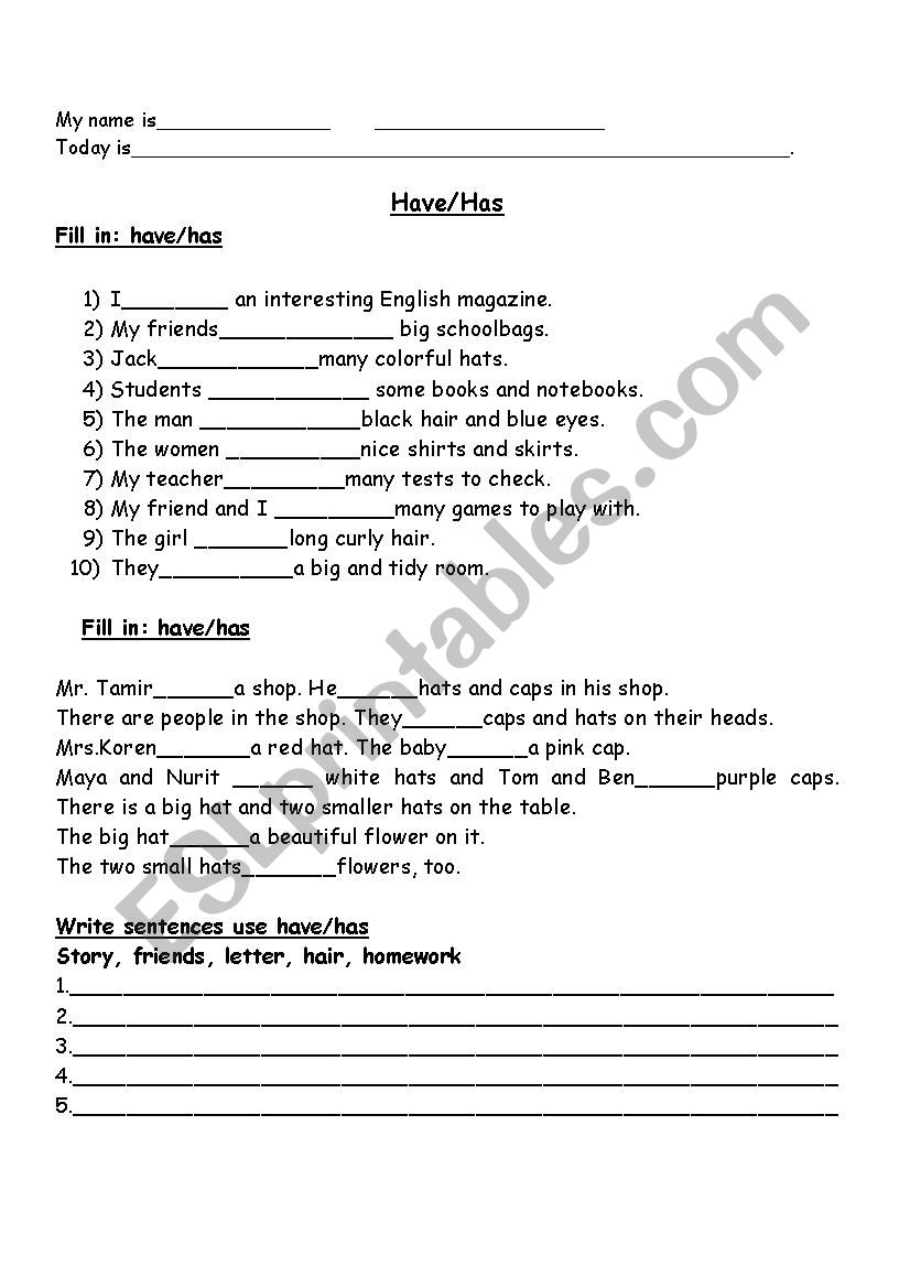 have/has worksheet