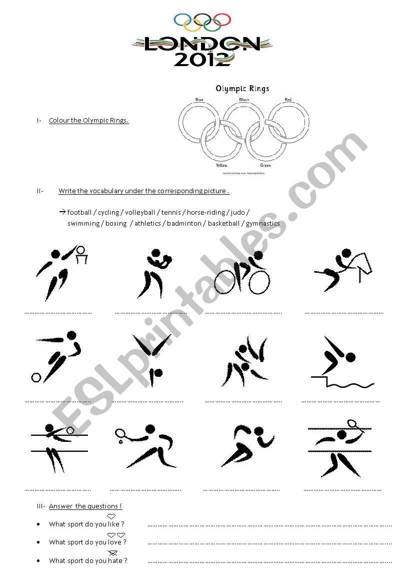 Olympic games worksheet