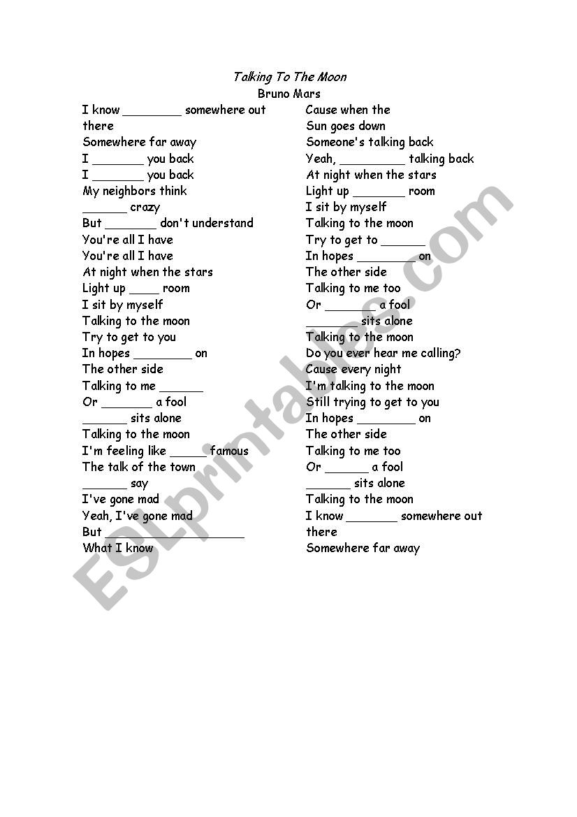 Talking to the Moon worksheet