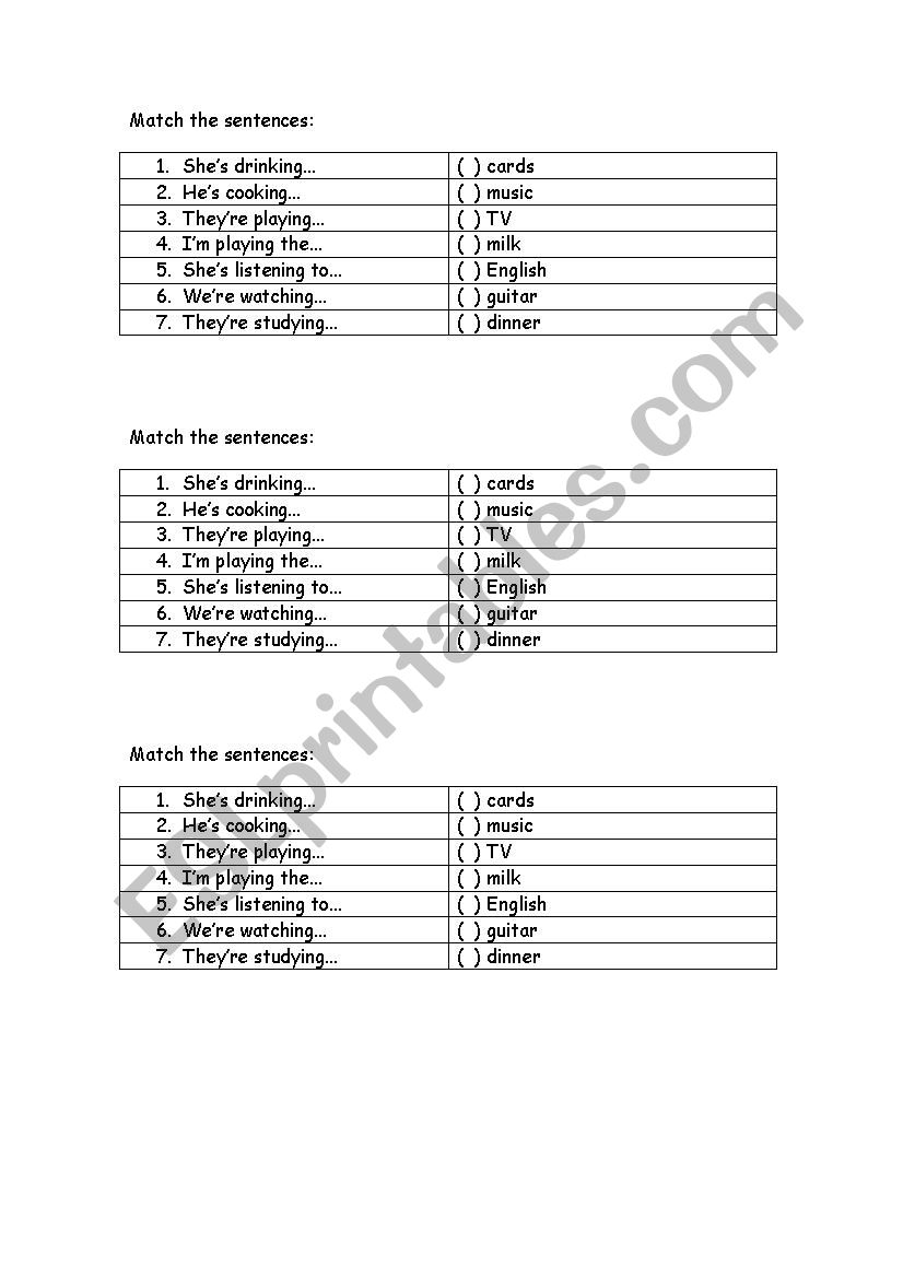 Present Continous worksheet
