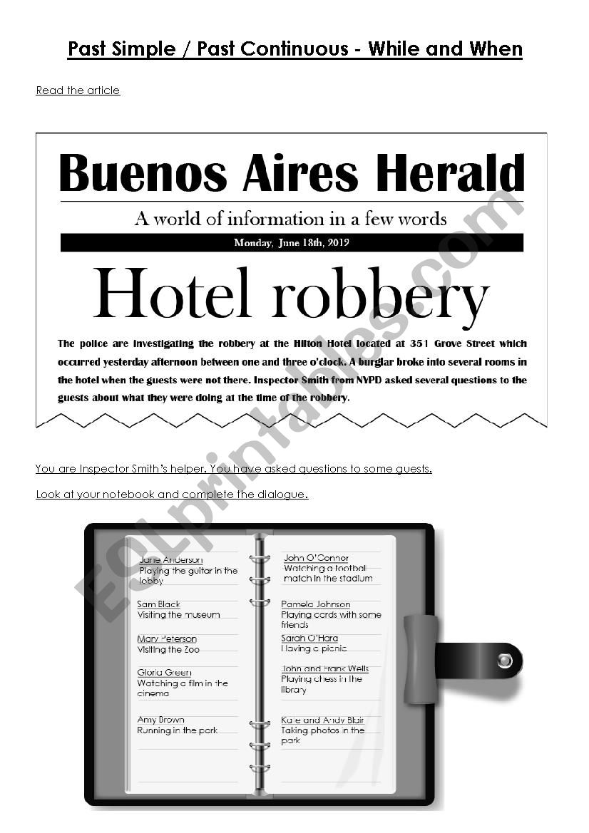 Hotel Robbery - Past Simple and Past Continuous