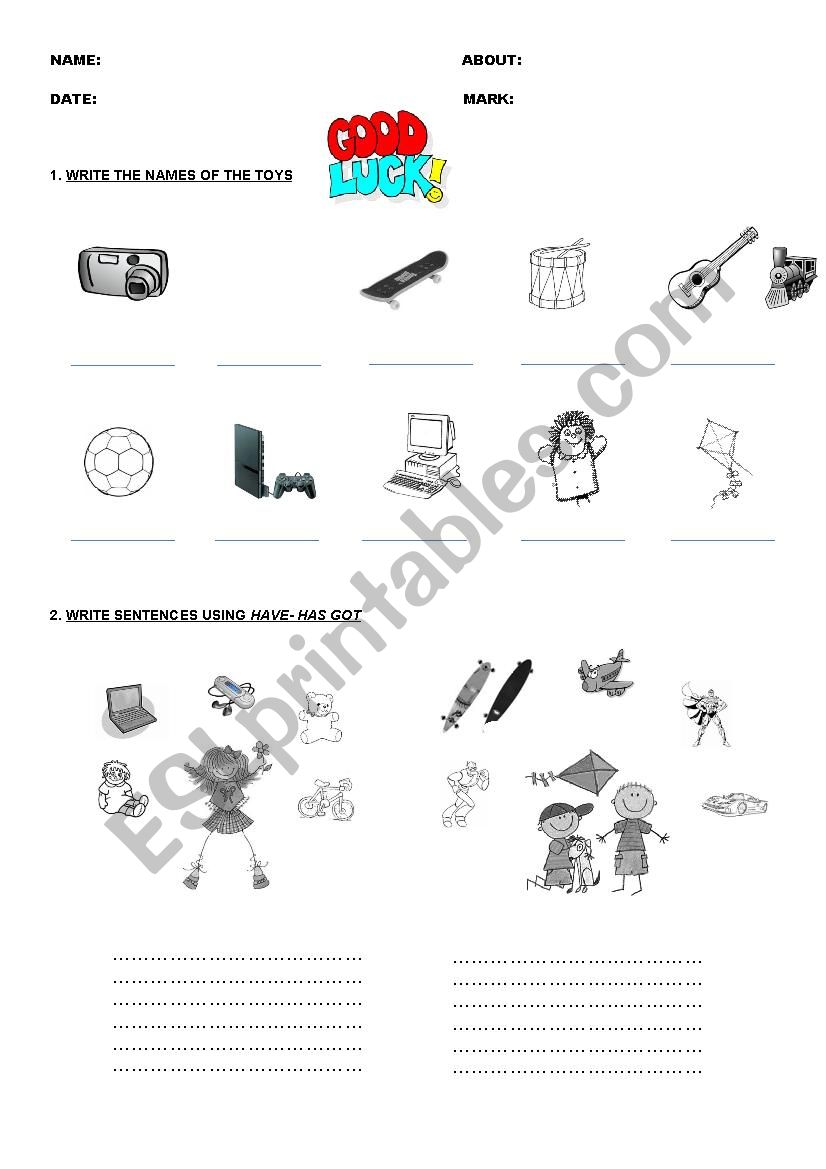 toys test worksheet