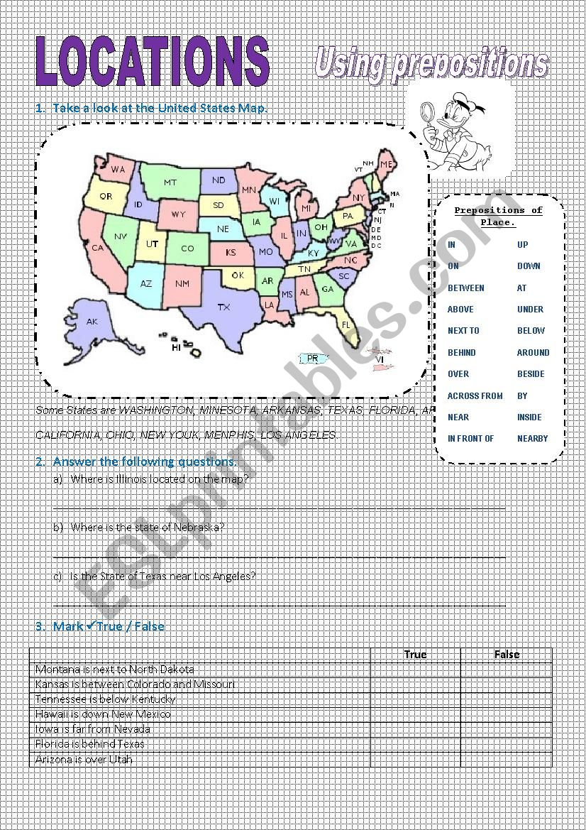 PREPOSITIONS OF PLACE USING A MAP