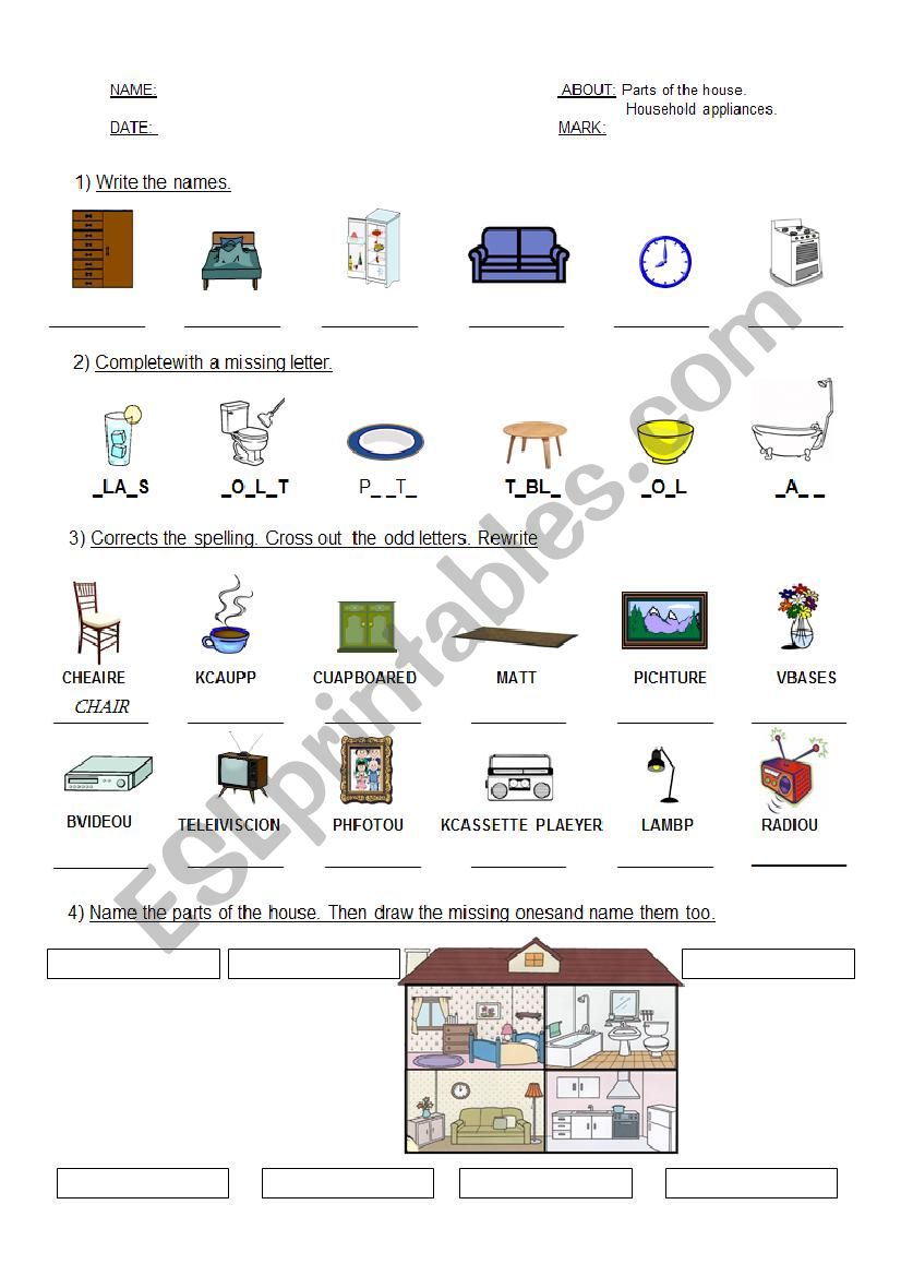 furniture test worksheet
