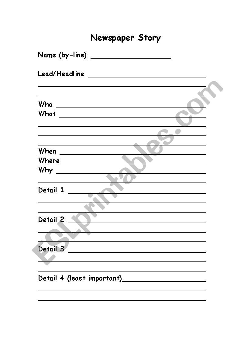 Newspaper Story Outline worksheet