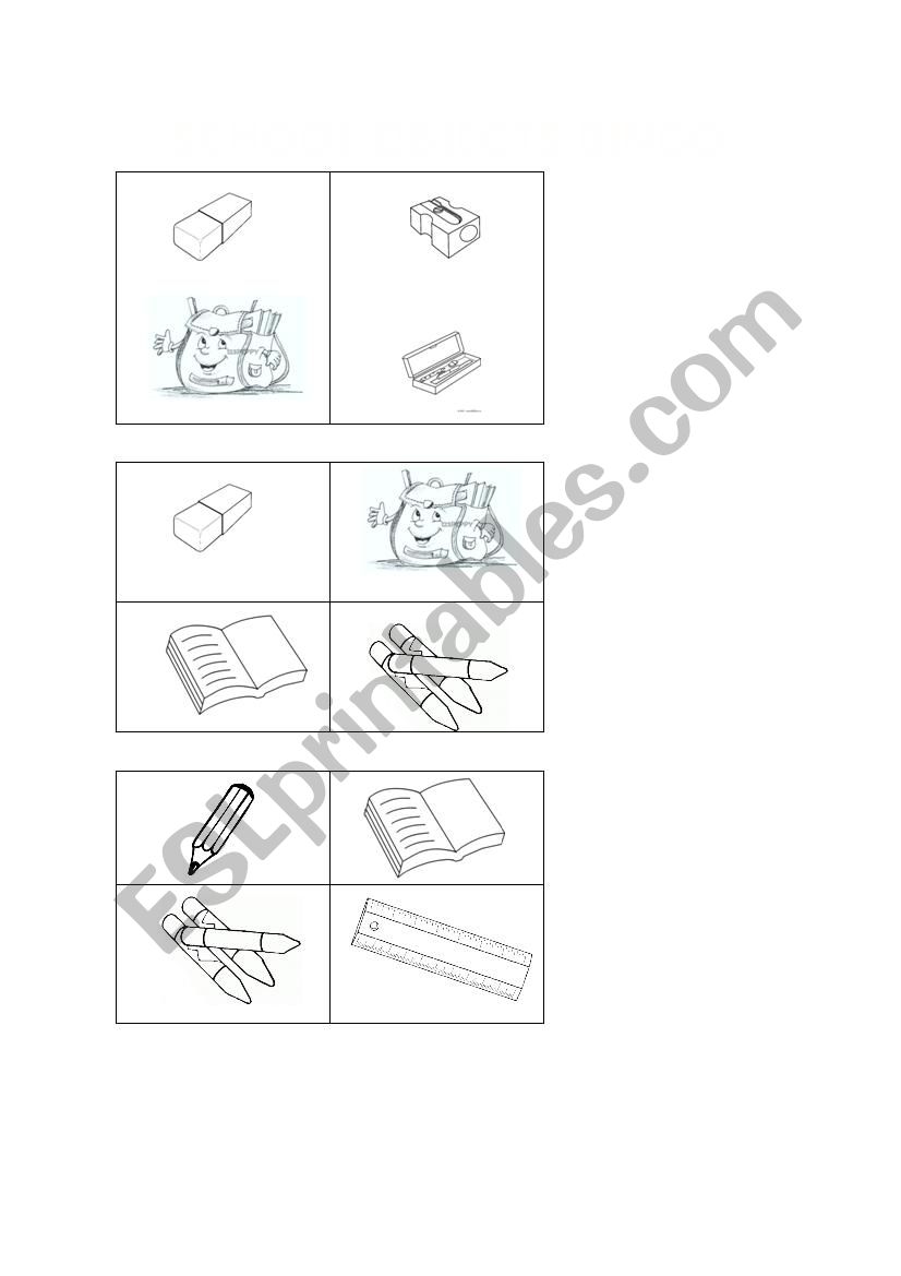 SCHOOL OBJECTS BINGO worksheet