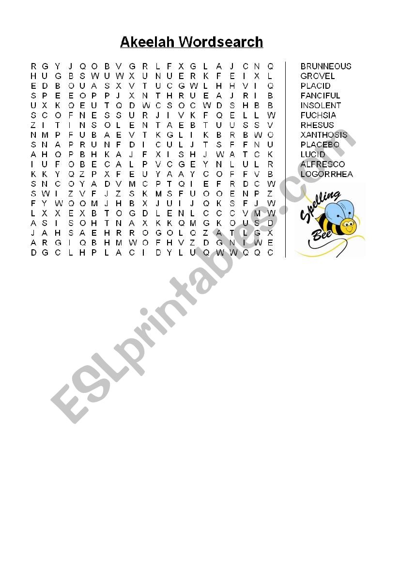 Akeelah & the Bee Movie WORDSEARCH