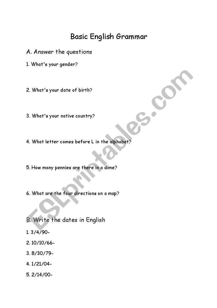 Basic Grammar Test worksheet