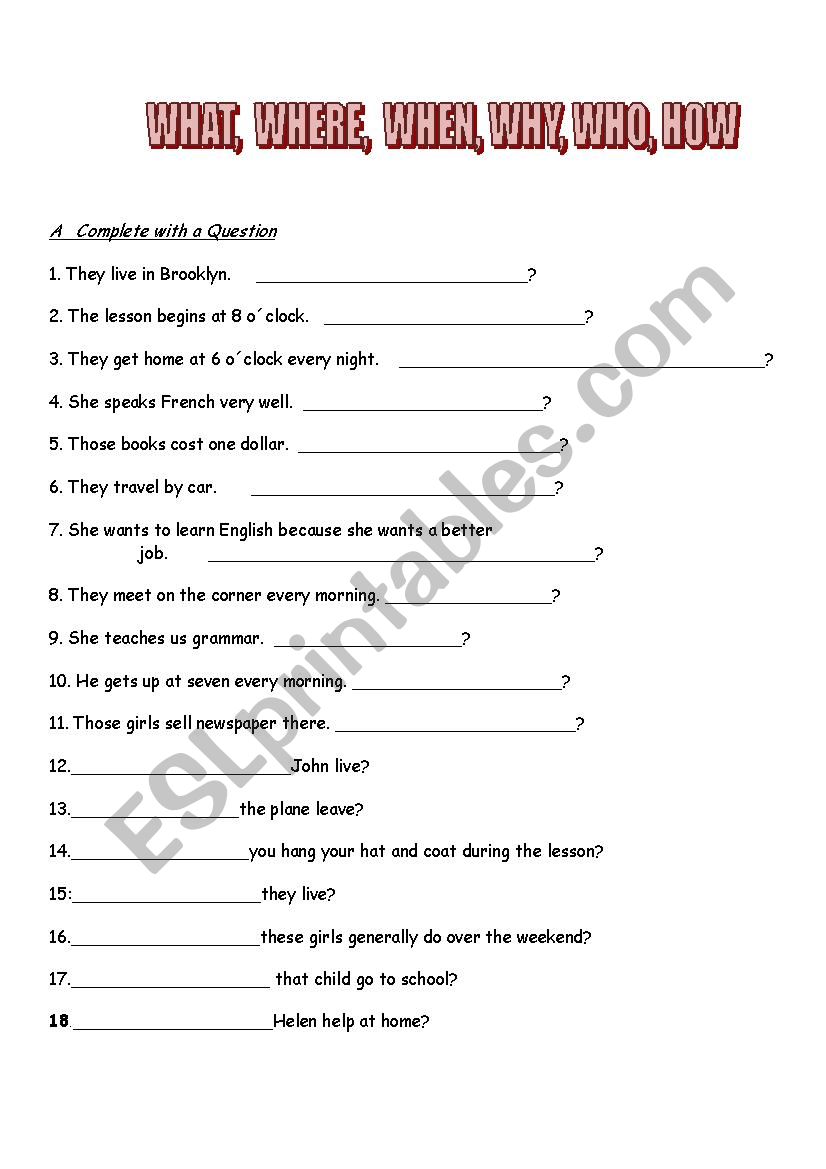 WH Questions worksheet