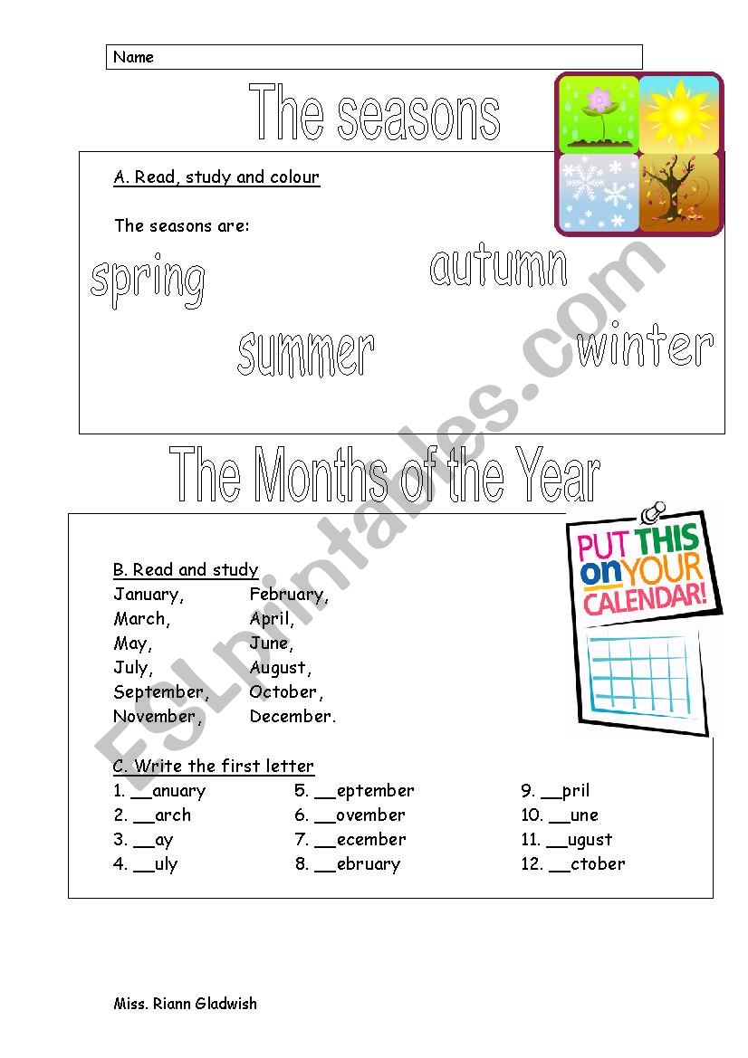 Seasons and months worksheet