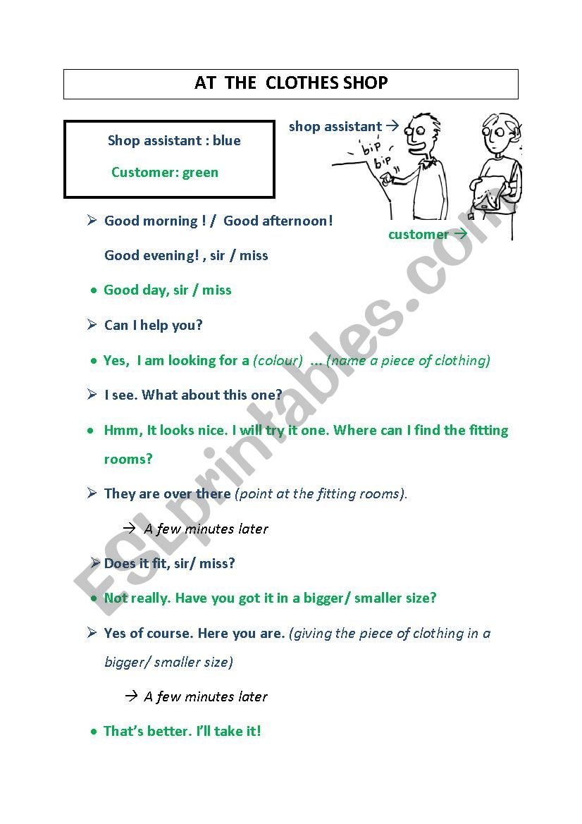 clothes shopping (dialogue) worksheet