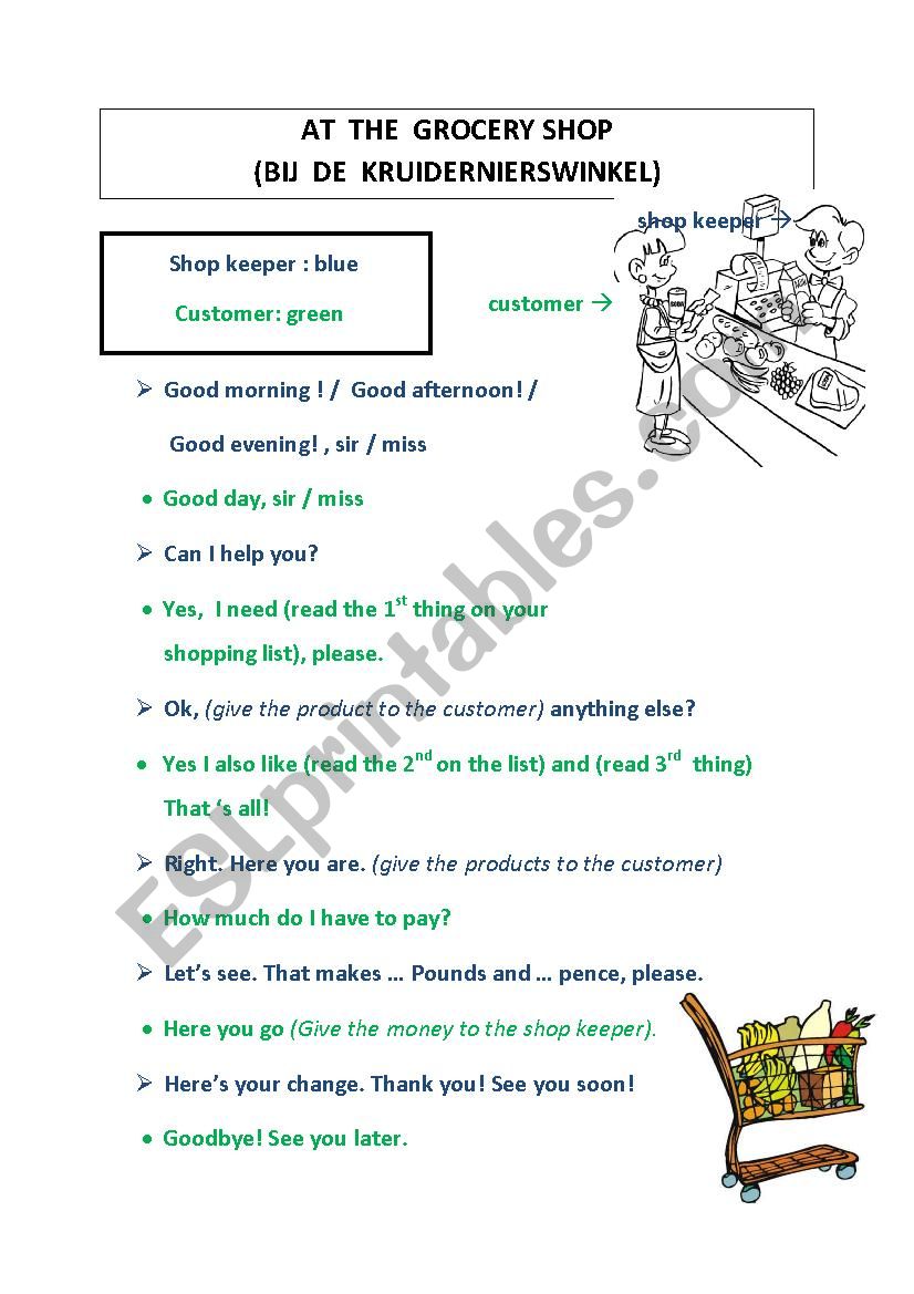 grocery shopping (dialogue) worksheet