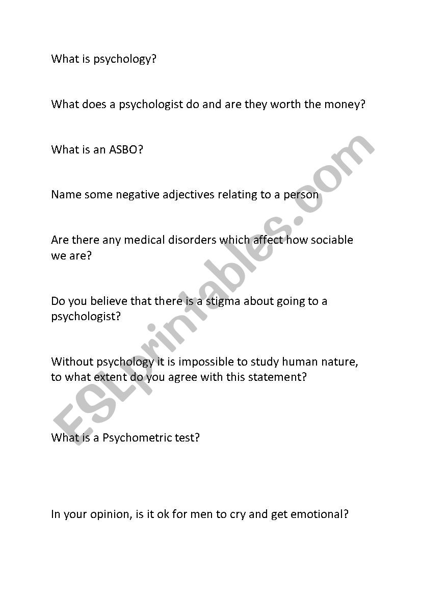 Psychology speaking/discussion questions