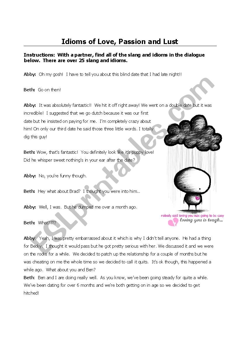 Relationship idioms worksheet