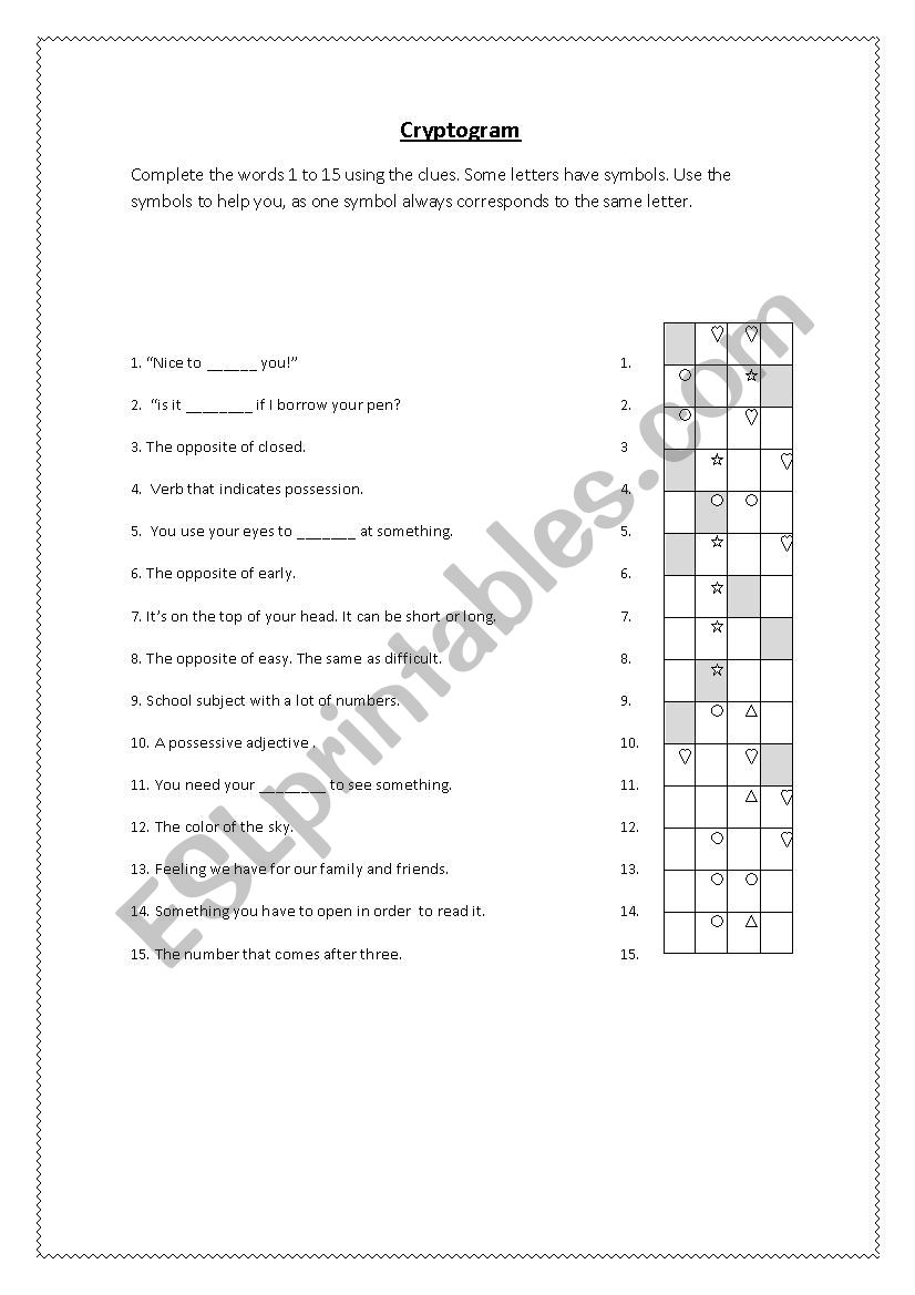 Cryptogram worksheet