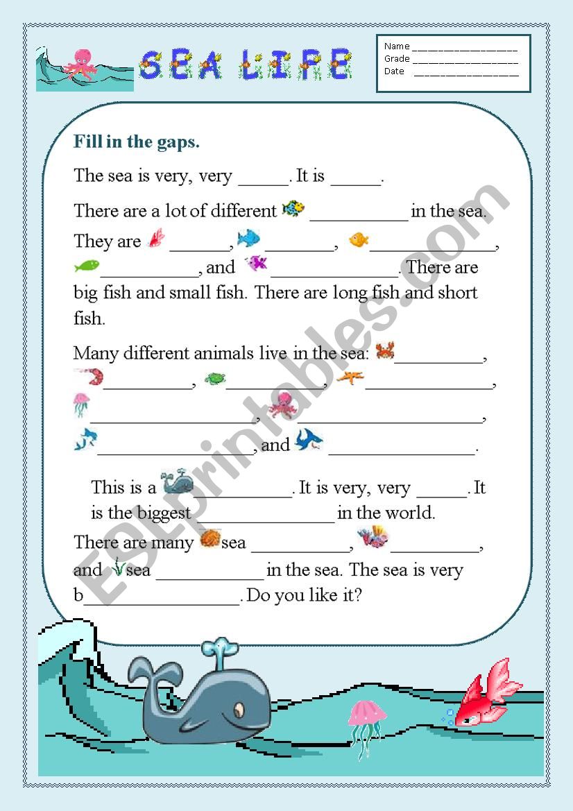 Sea Life/Filling the Gaps worksheet