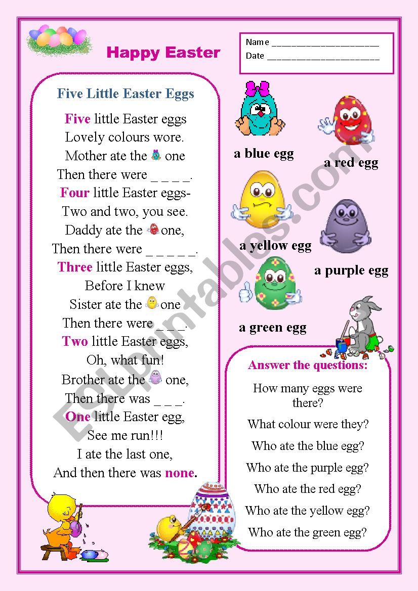 Five Little Easter Eggs worksheet