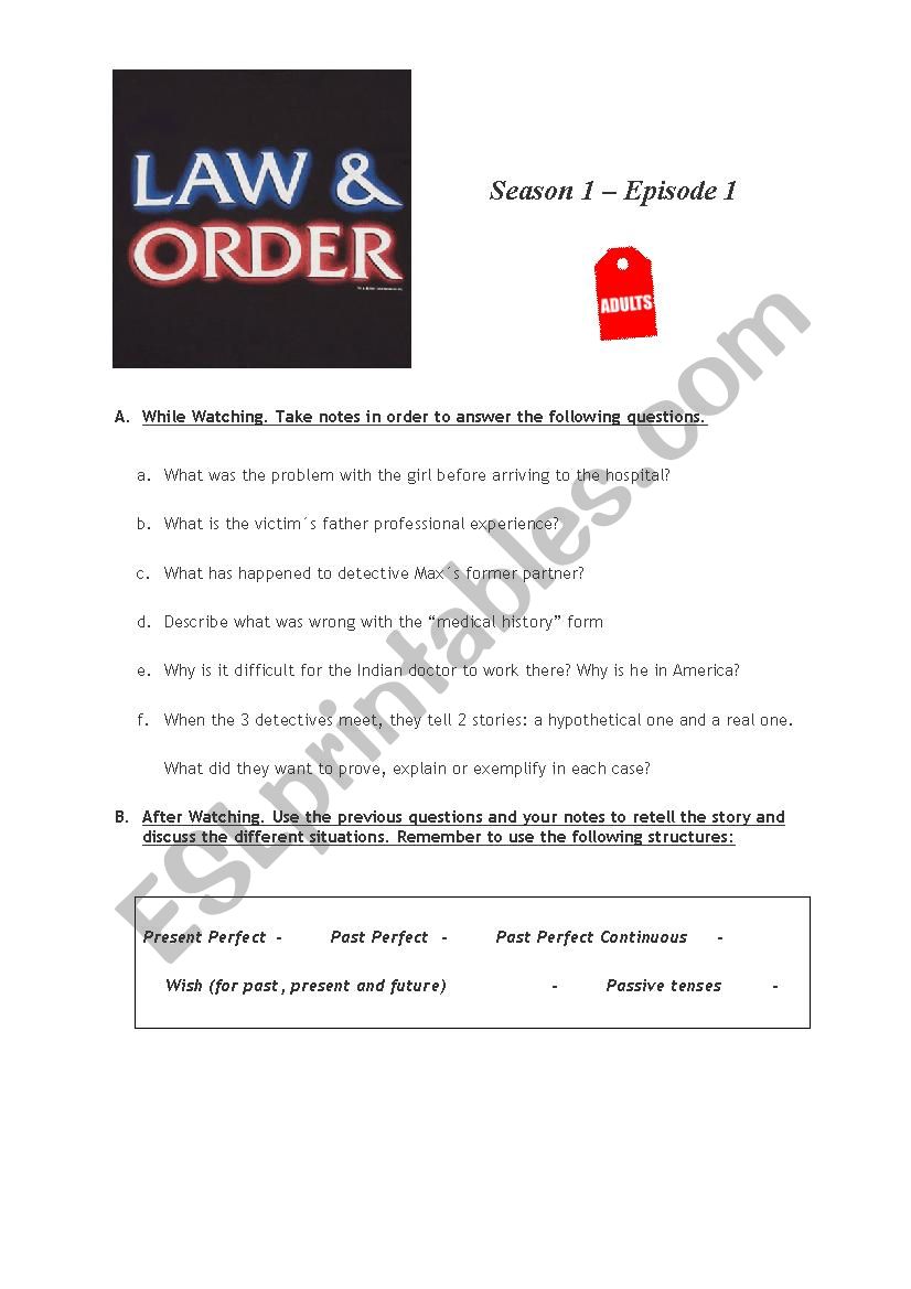 law and Order worksheet