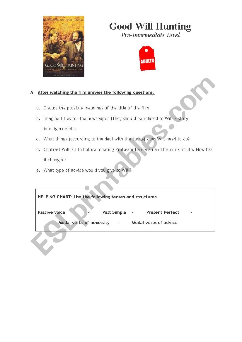 Good Will Hunting worksheet