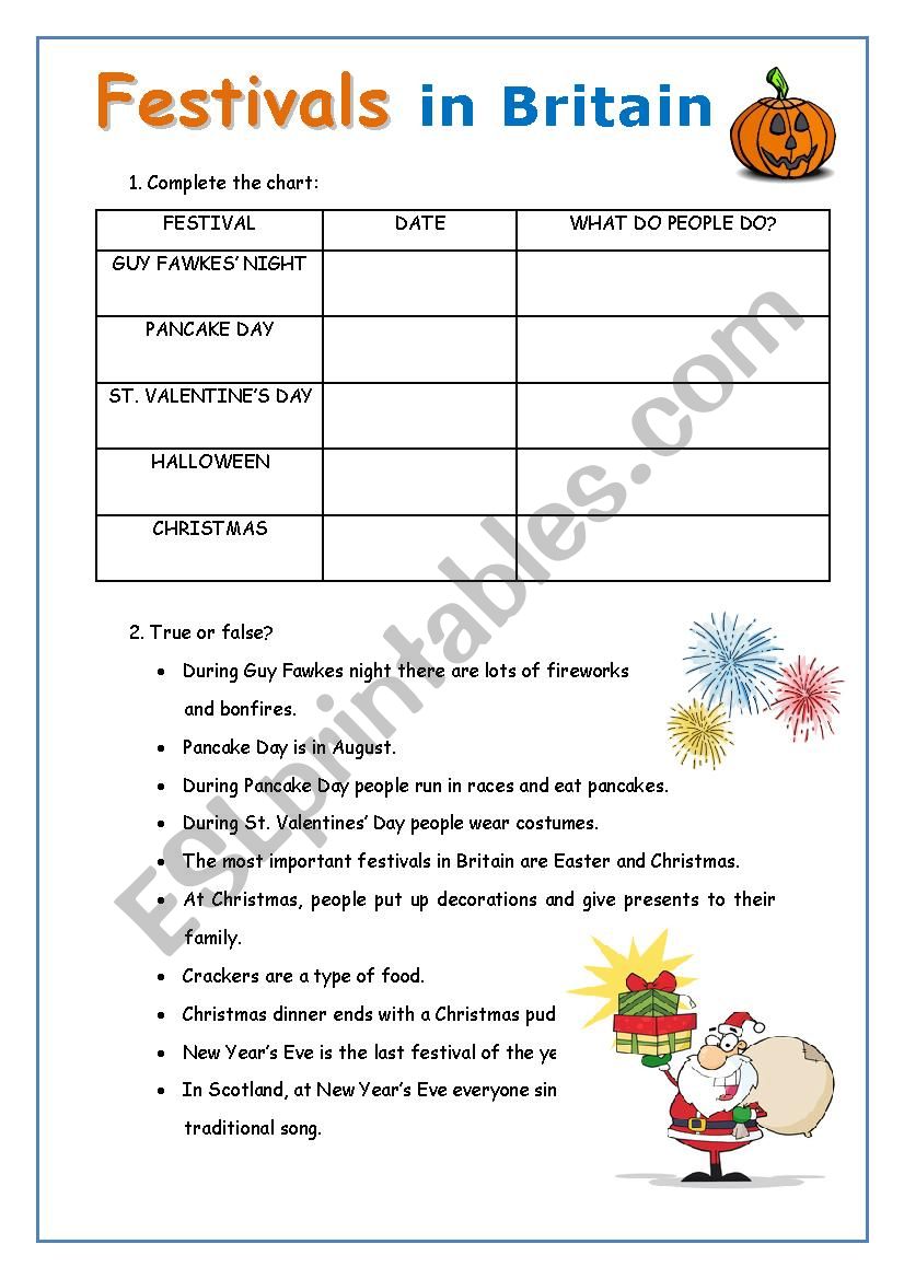 Festivals in Britain worksheet