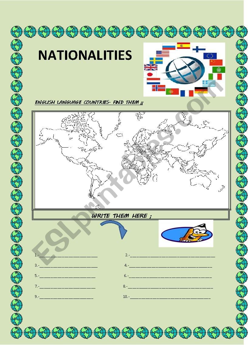 NATIONALITIES worksheet