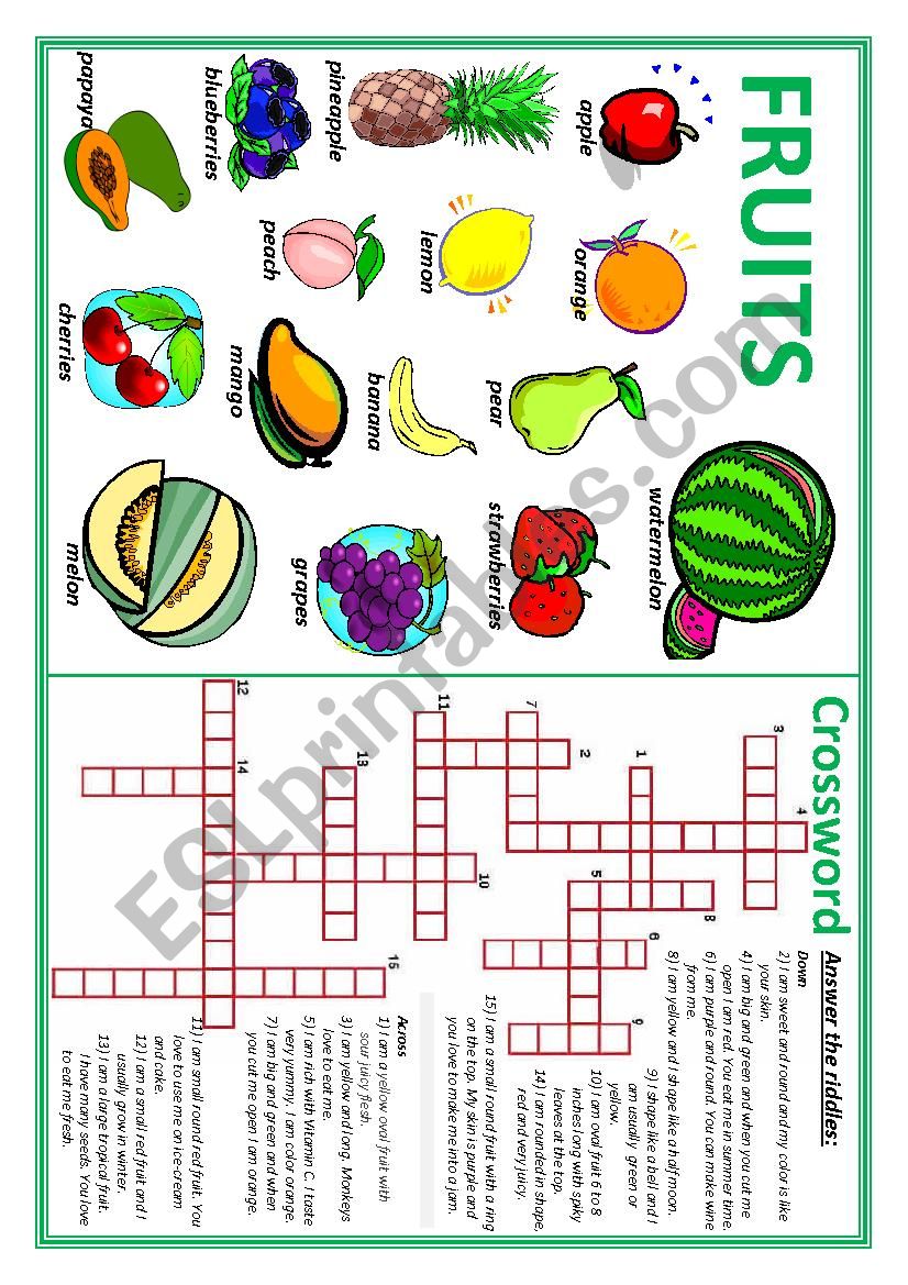 Fruits 1 (Crossword and Riddle)