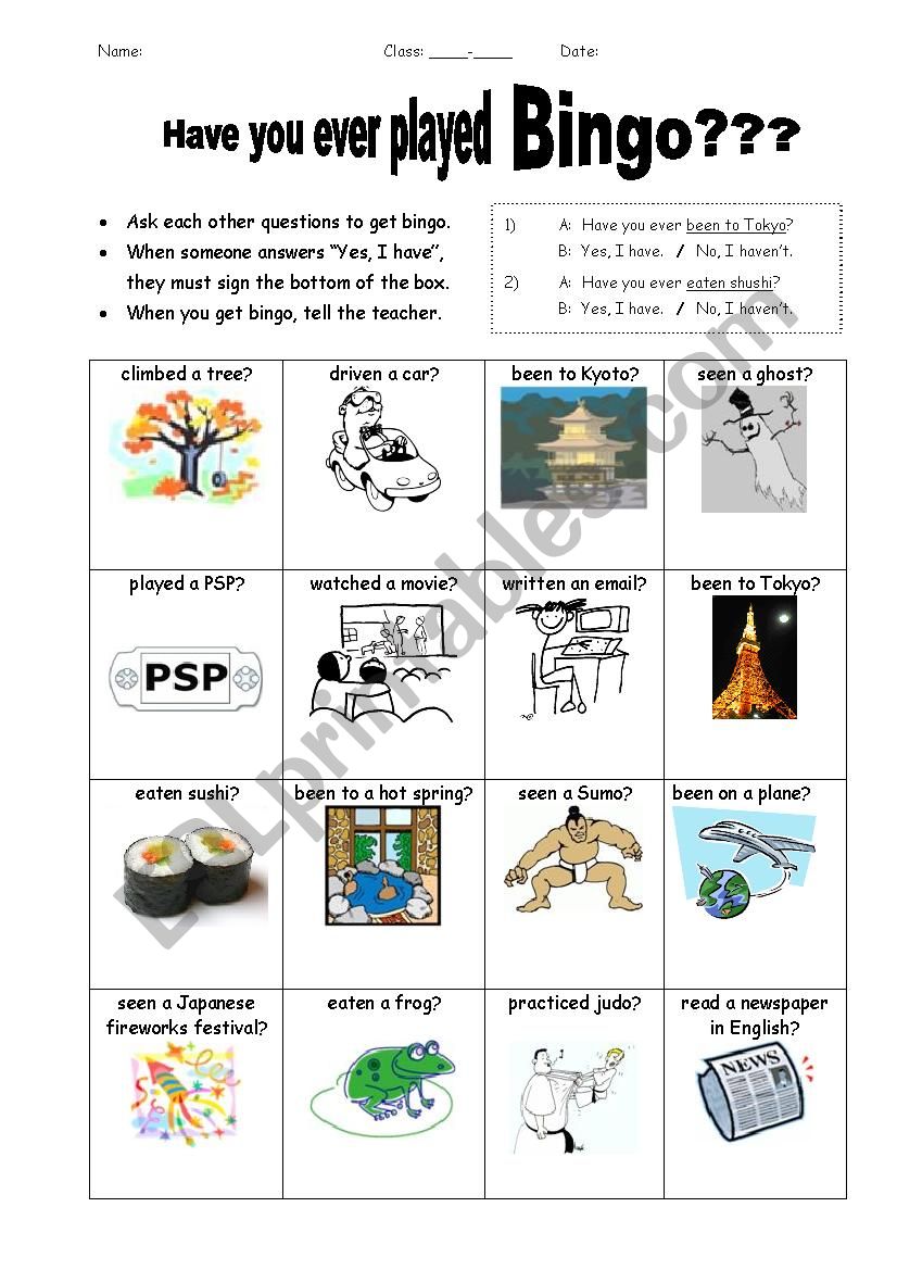 Have You Ever Played Bingo? worksheet