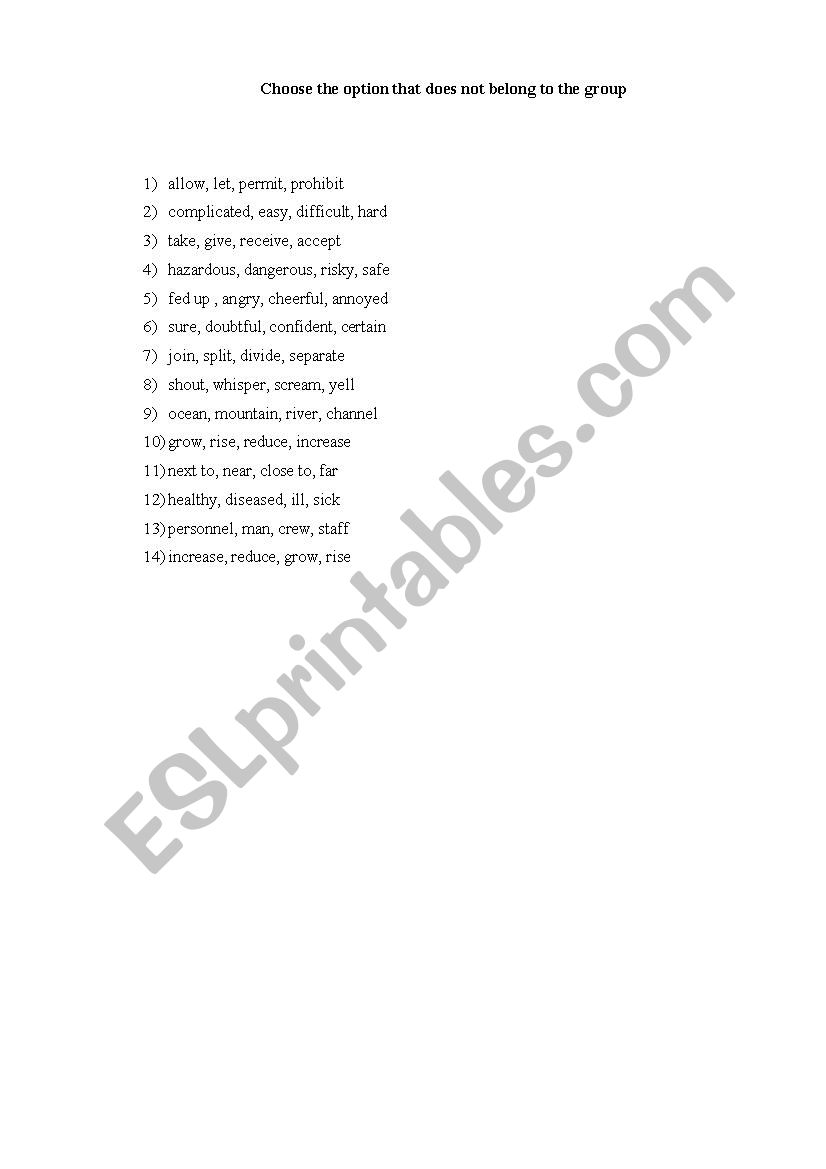Find odd word in the group worksheet