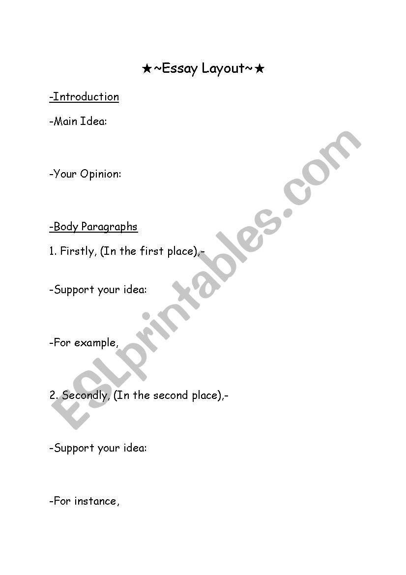 Essay Layout worksheet