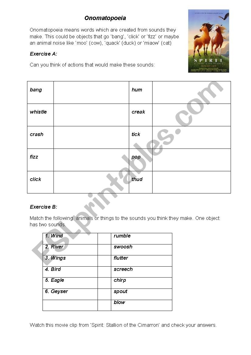 Onomatopoeia Worksheet worksheet