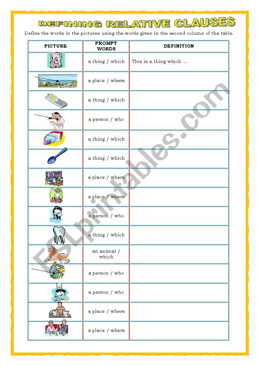 defining relative clauses - give definitions