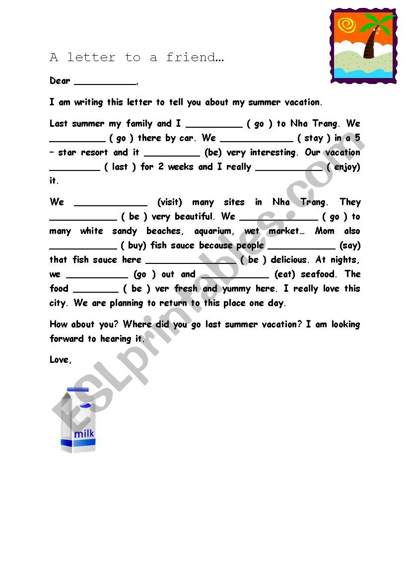 Letter using simple past worksheet