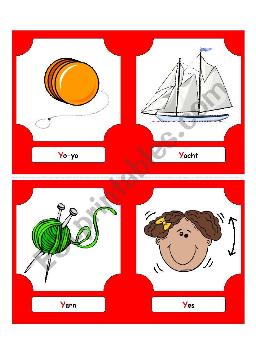 Alphabet Words - Y (flash cards) - ESL worksheet by futago1998