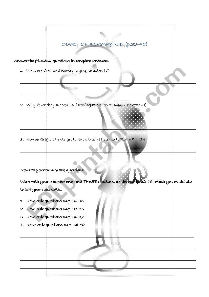 Diary of a Wimpy Kid - Book worksheet