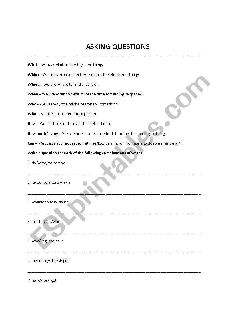 Asking Questions worksheet