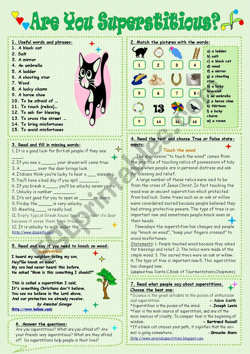 Are you superstitious? worksheet