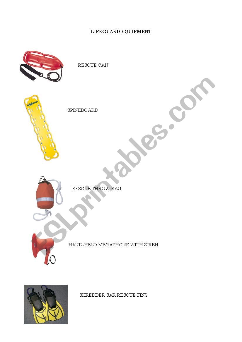 Lifeguard Equipment worksheet