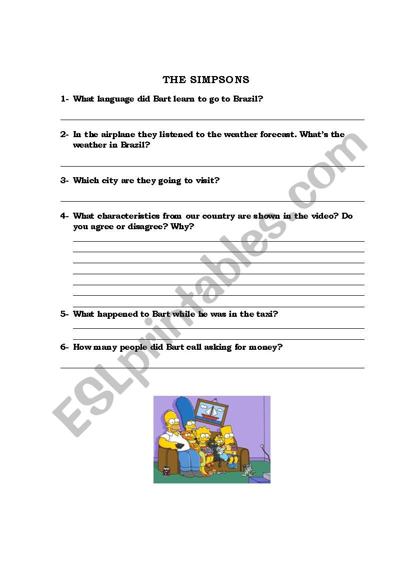 The Simpsons worksheet