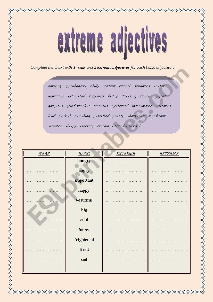 2 pages of activities, with key, to develop your students vocabulary about adjectives