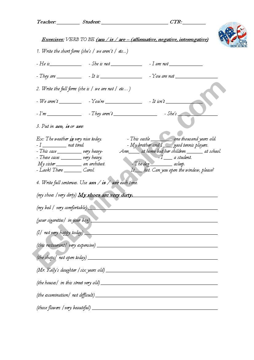 Verb to be exercises worksheet