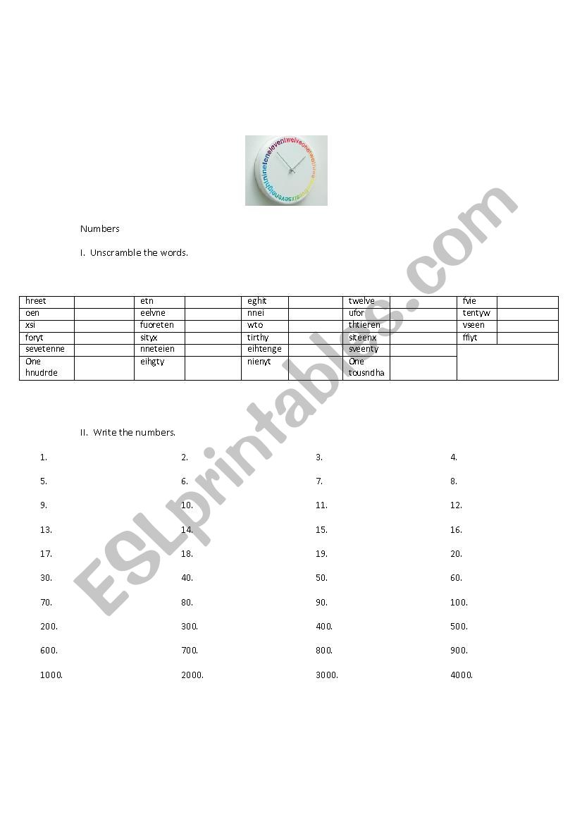 Numbers worksheet