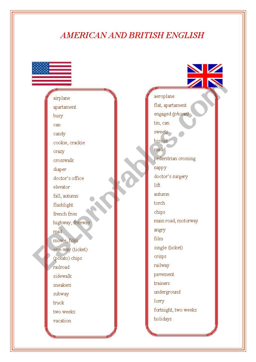 American and British English words