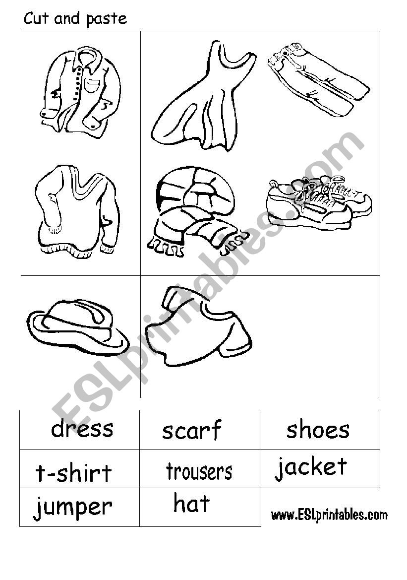 The clothes: cut and paste worksheet.