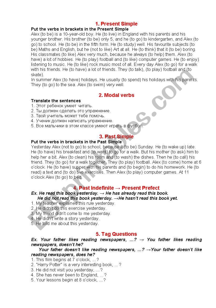 Grammar Revision Test worksheet