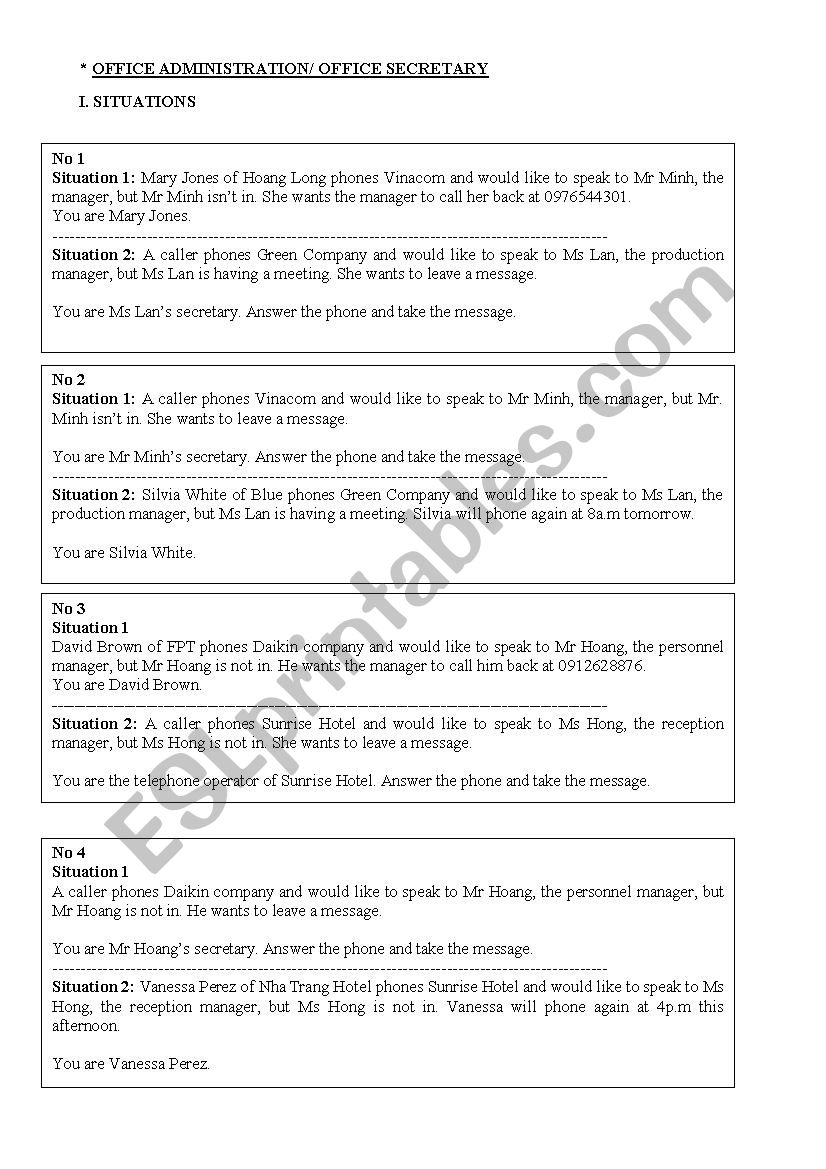 role play for reception worksheet