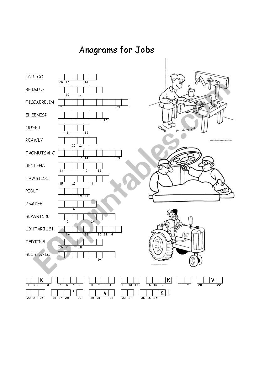 Anagrams for Jobs worksheet