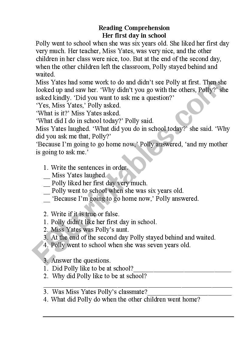 Reading Comprehension worksheet