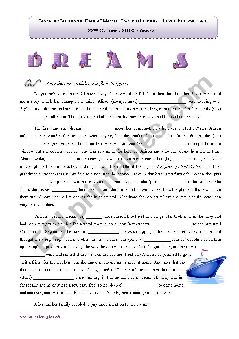 Dreams worksheet